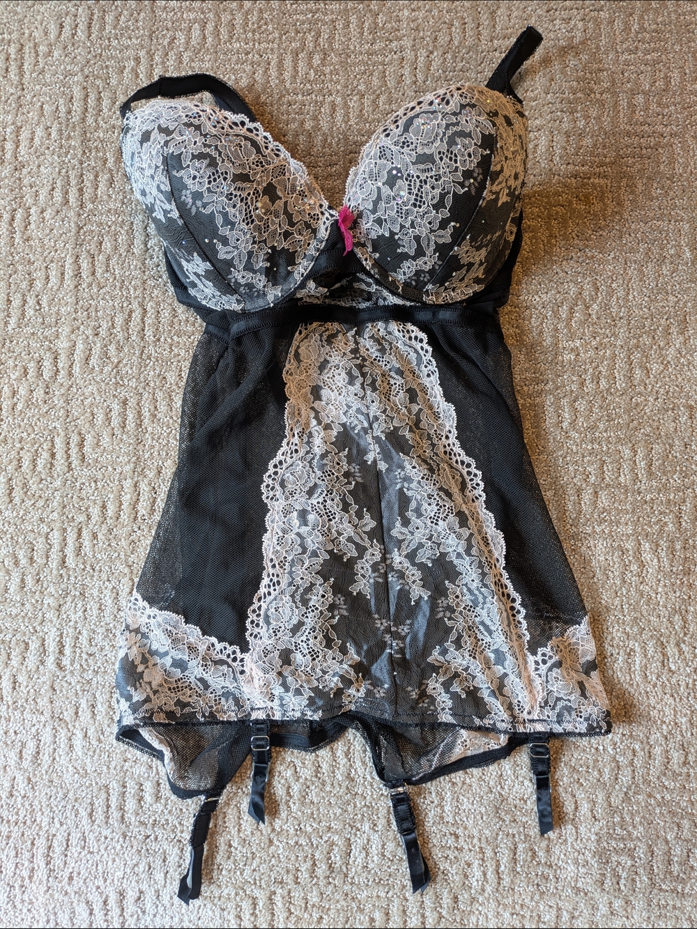 Victoria's Secret Black and White Lace Chemise